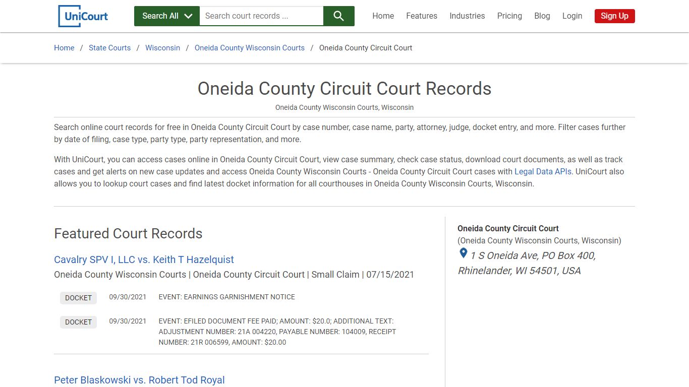 Oneida County Circuit Court Records | Oneida | UniCourt